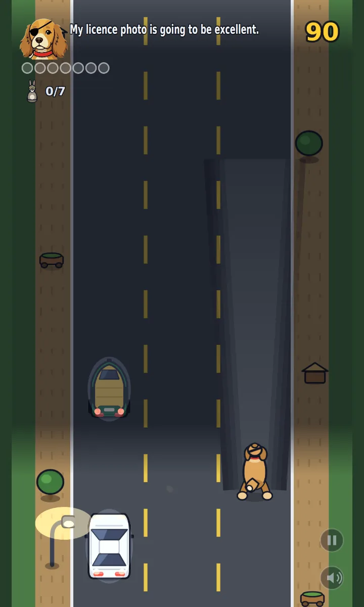 Chapter 6: the same road at night, lit only by headlights and lamps.
